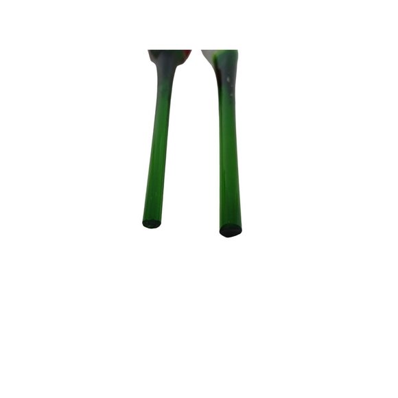 Set of 2 Vintage 8" Hand Blown Glass Rose Buds Red White Studio Art - Picture 6 of 6